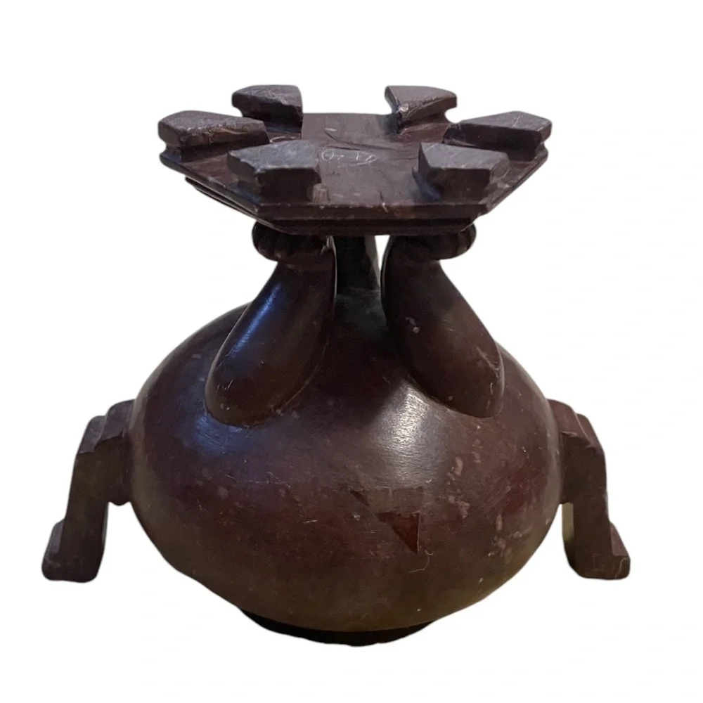 Hand Carved Chinese Footed Soapstone Urn Bowl Numbered‎ Brownish Red
